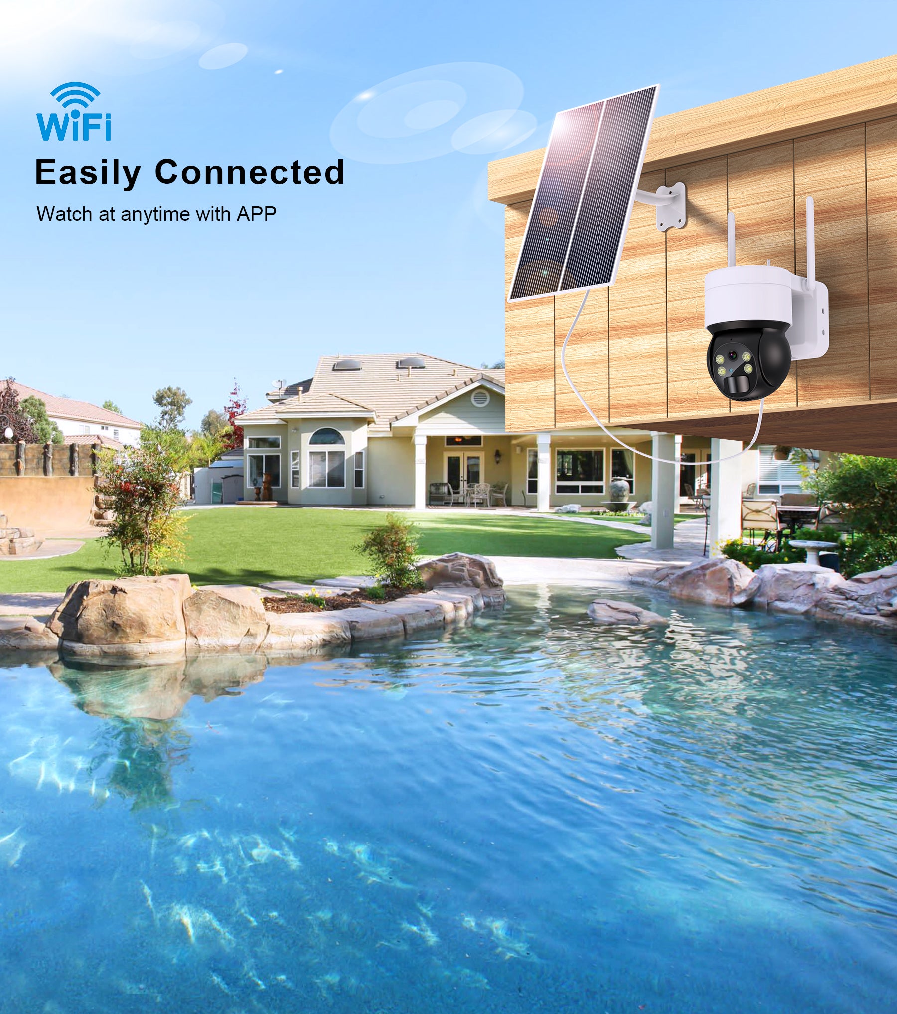 Ankway 2K Security Camera Outdoor WiFi Battery, Wireless Surveillance Camera Solar with Colour Night Vision, PIR Sensor, Siren/White Light Alarm, 355°/90° Pan Tilt, 2-Way Audio, Cloud/SD Card