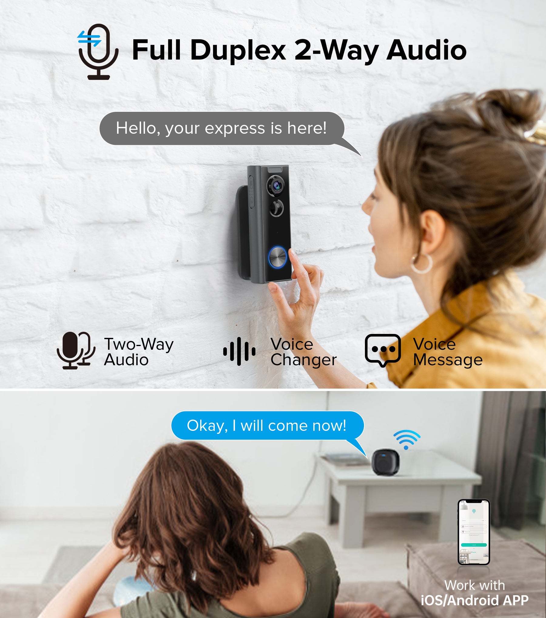 Ankway 2.4GHz Wifi Video Doorbell With Camera - 2K FHD Camera With Chime, PIR Detection, Night Vision, 2-Way Audio, Multi-Angle Mounting Bracket, Waterproof, Battery Powered, SD & Cloud Storage