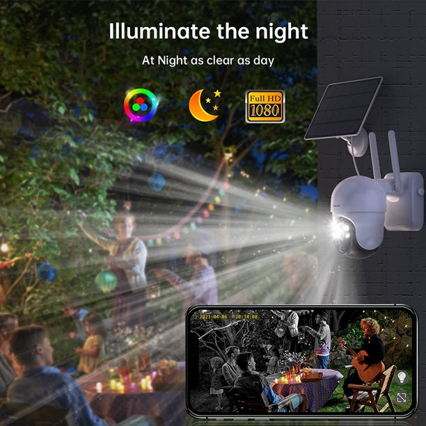 Ankway Solar Security Camera Outdoor with 14400mAh Rechargeable Battery, 360°Coverage, 2.4G WiFi Cam 1080P FHD Color Night Vision, 2-Way Audio, PIR Motion Detection, Wireless Security Camera System