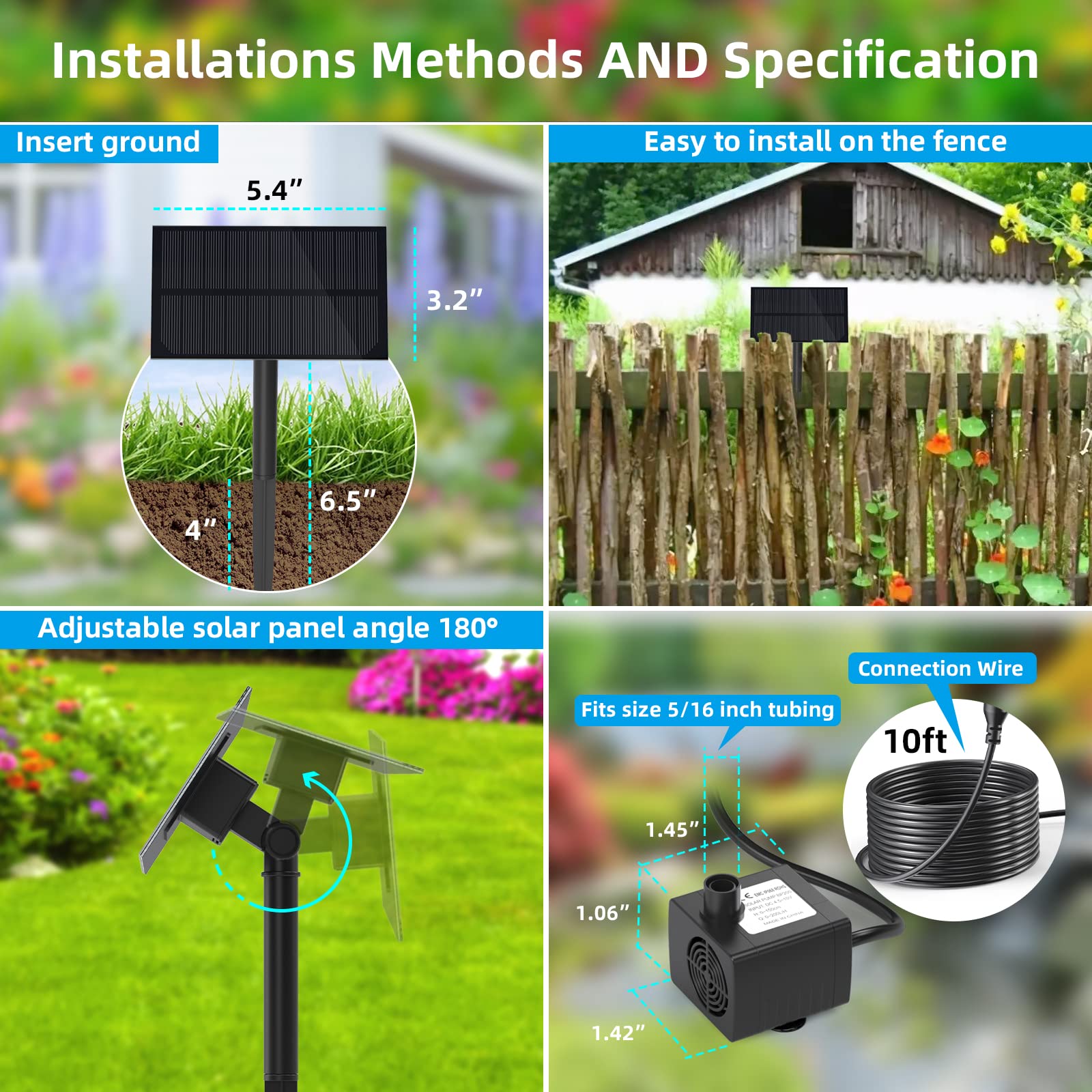 Ankway 4 Water Styles Solar Fountain Pump for Outdoor