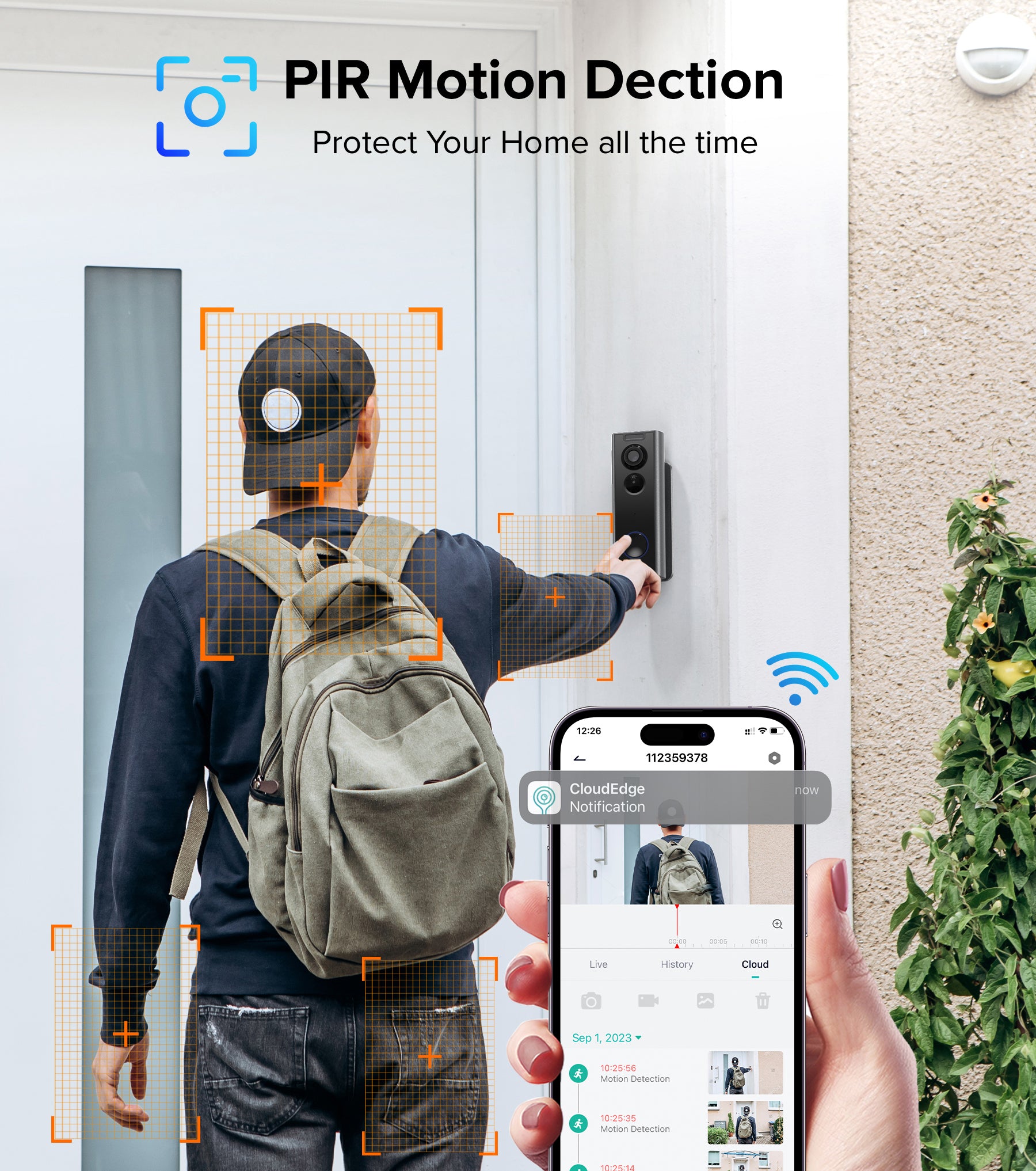 Ankway 2.4GHz Wifi Video Doorbell With Camera - 2K FHD Camera With Chime, PIR Detection, Night Vision, 2-Way Audio, Multi-Angle Mounting Bracket, Waterproof, Battery Powered, SD & Cloud Storage