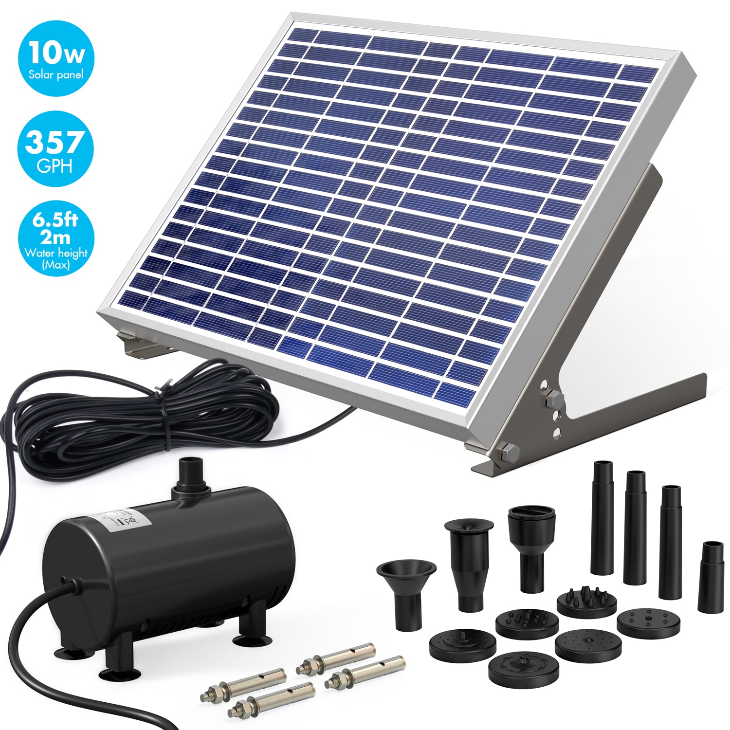 10W Solar Fountain Pump with Solar Panel Outdoor Fountain Pump Kit for Small Pond