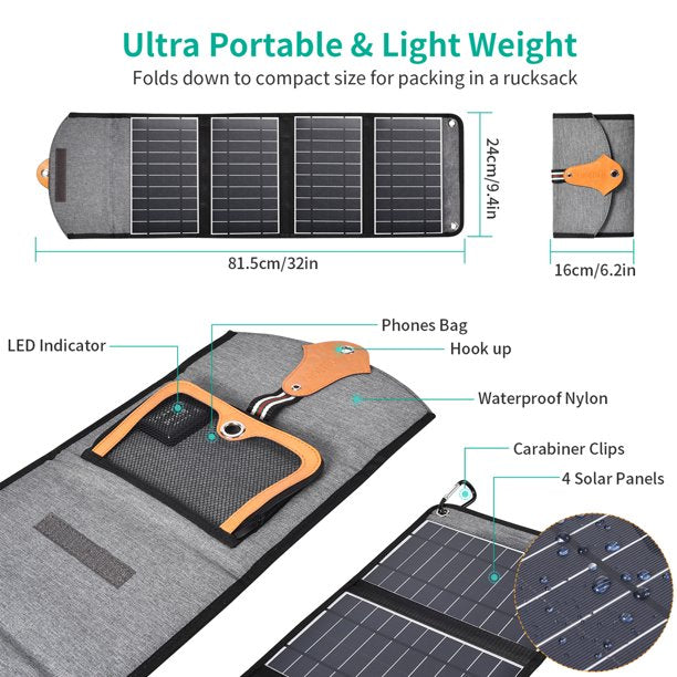 22W Portable Solar Panels with 2 USB Port