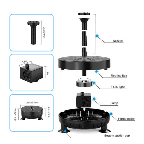 Ankway 3.5W Solar Fountain Pump Kit, DIY Outdoor Floating Water Pump with 7 Nozzles for Bird Bath Ponds Garden
